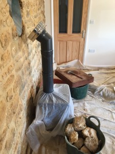 getting the stove in place for twin wall